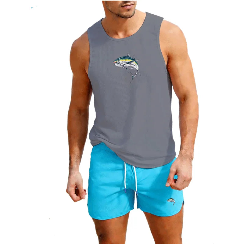 This men’s short-sleeve suit set blends casual comfort with modern style.  fabric a sharp, neat look.